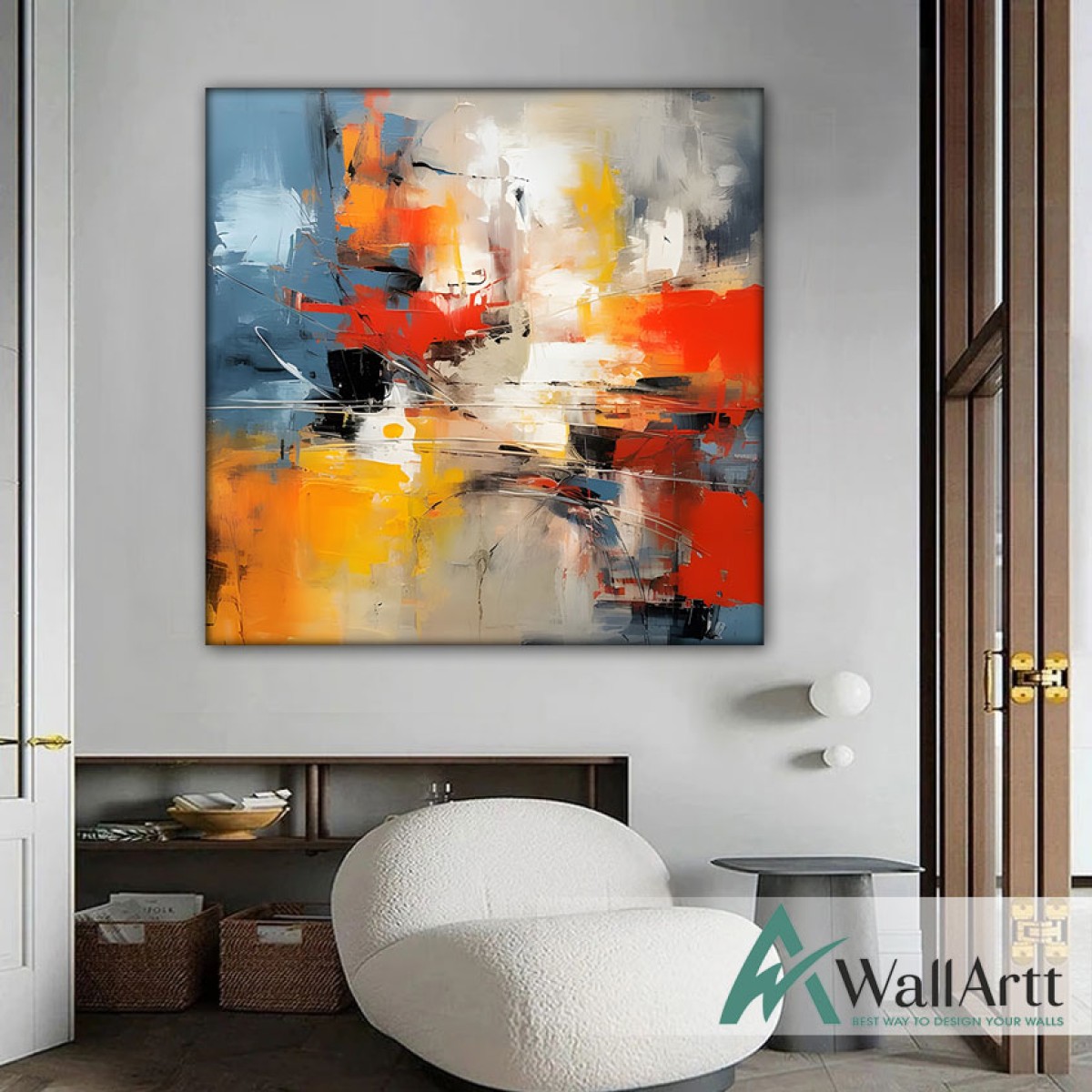 Yellow Orange Abstract Textured Partial Oil Painting - Wall Art